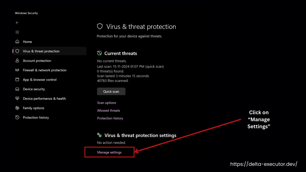 Click on manage settings